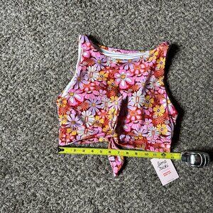 Lime Ricki Groovy Blooms Knotted Crop Top (Medium)
